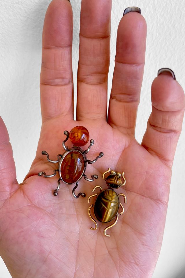 Vintage 12K Gold Fill Carved Tiger Eye Scarab Pin Selected by MARMALADE #3