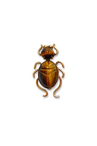 Vintage 12K Gold Fill Carved Tiger Eye Scarab Pin Selected by MARMALADE