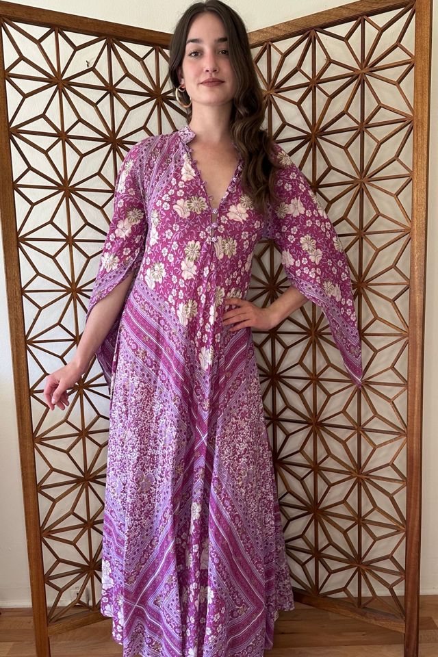 Vintage Bias Cut Block Printed Angel Sleeve Maxi Dress Selected by Picky Jane #1