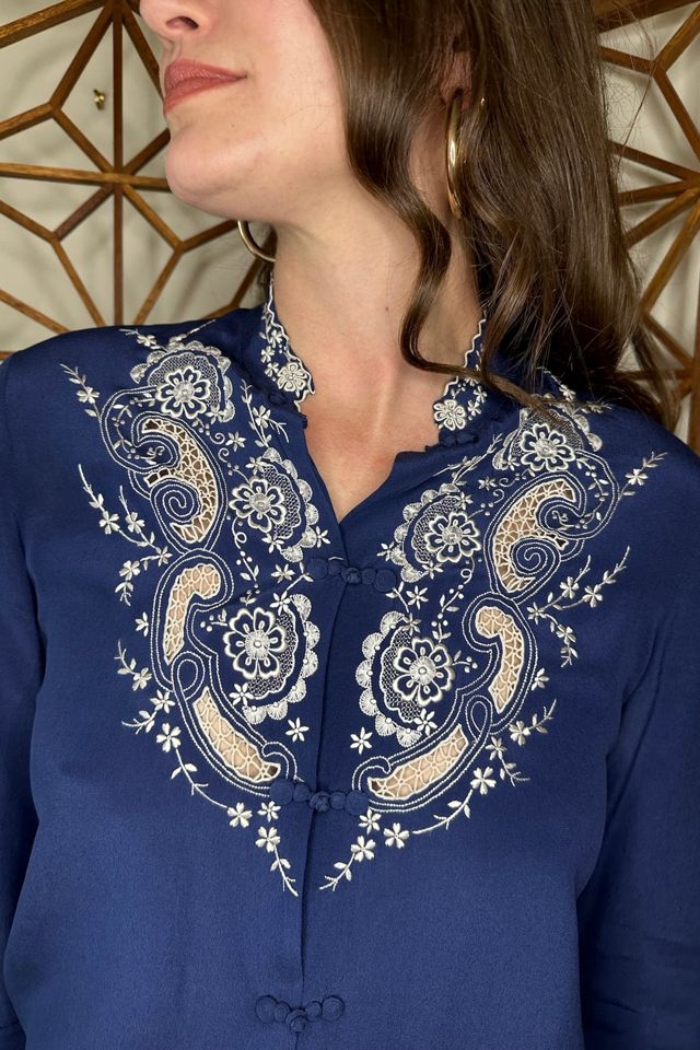 Vintage Navy Lace Collared Blouse Selected by Picky Jane #1