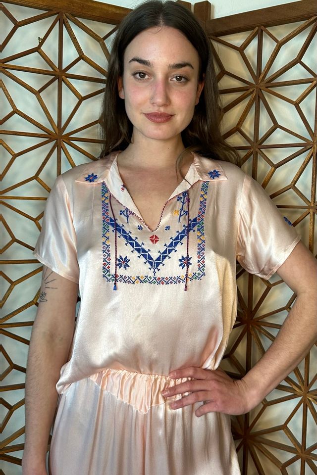 1920s Vintage Handmade Folk Embroidered Silk Satin 2-Piece Set Selected by Picky Jane #1