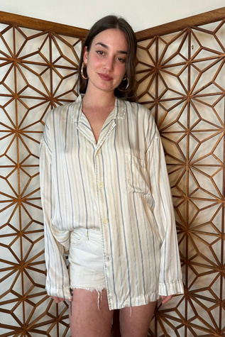 Vintage Boxy Striped Silk Pajama Blouse Selected by Picky Jane | Free