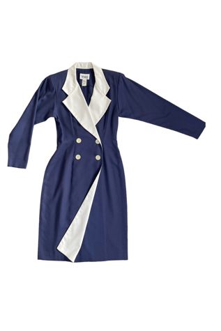 Vintage Blue And White Button-Front Dress Selected By Ankh By Racquel Vintage