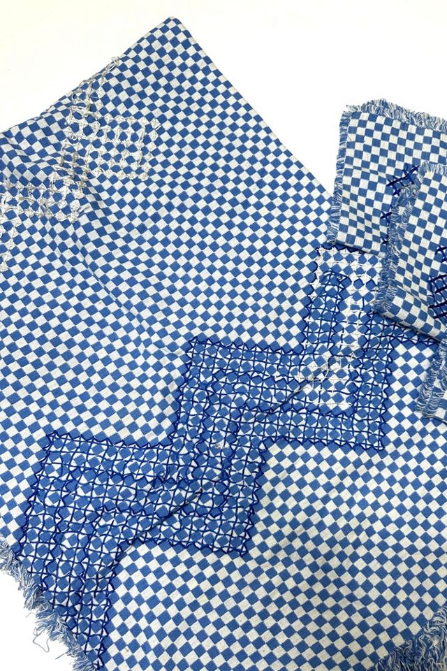Vintage 1960s Blue Gingham Tablecloth and Napkins Set Selected by Cherry #2