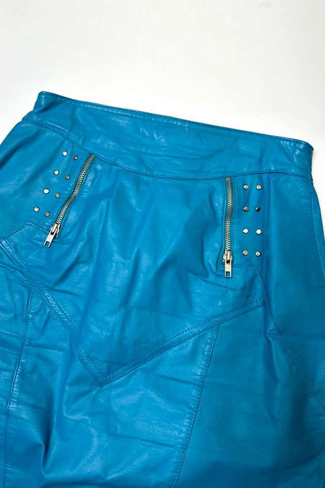 Vintage 1990s Aqua Blue Leather Mini Skirt Selected by Cherry #1