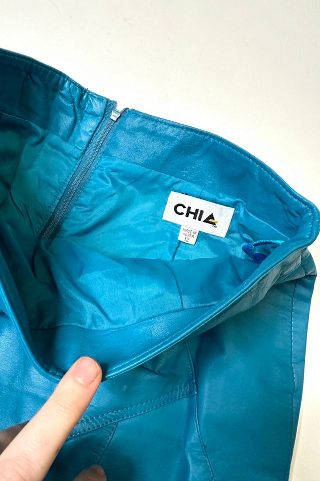 Vintage 1990s Aqua Blue Leather Mini Skirt Selected by Cherry #2