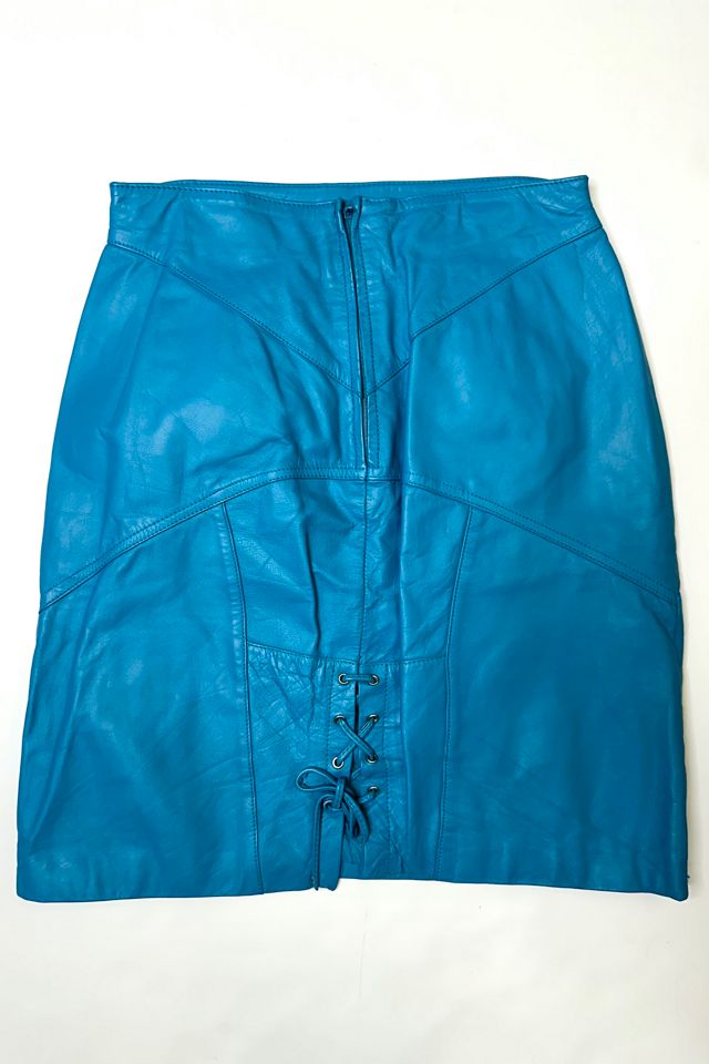 Vintage 1990s Aqua Blue Leather Mini Skirt Selected by Cherry #3