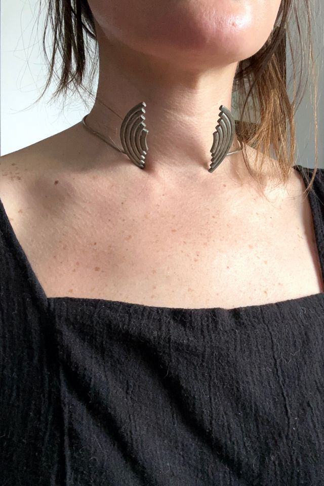 Vintage 1970s Pewter Silver Surrealist Choker Selected by Cherry #1