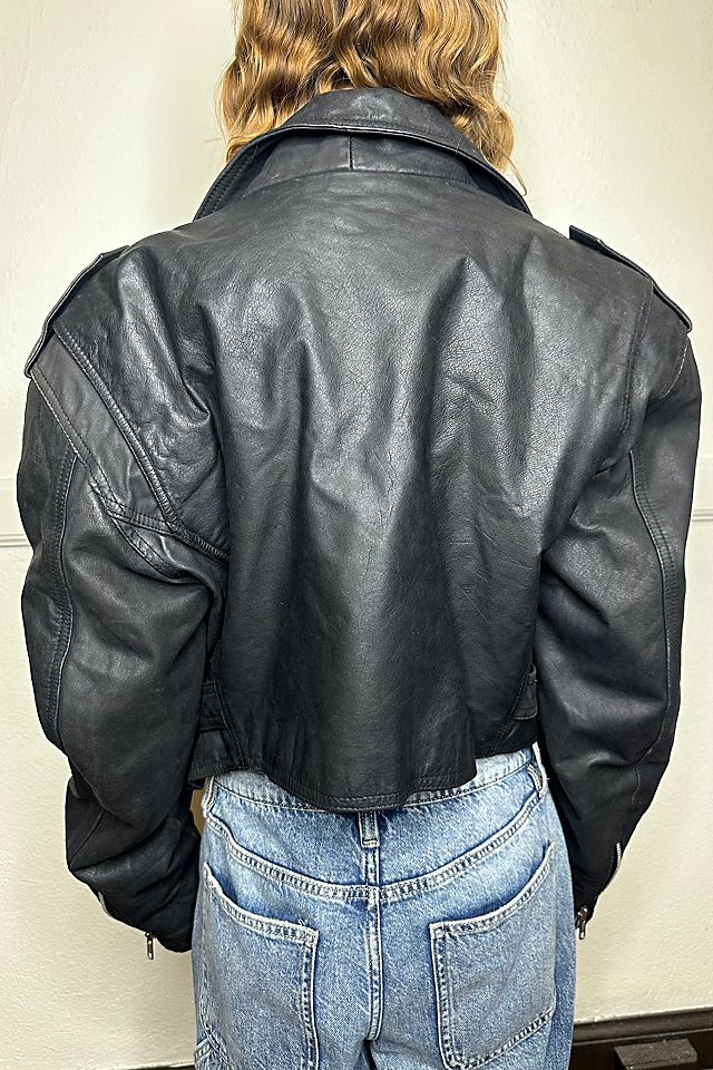 Vintage 1990s Cropped Punk Leather Jacket Selected by Cherry Vintage 1990s Cropped Punk Leather Jacket Selected by Cherry
