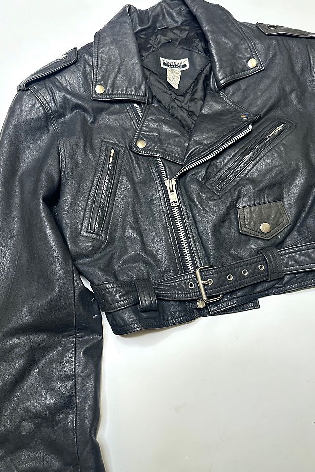 Vintage 1990s Cropped Punk Leather Jacket Selected by Cherry Vintage 1990s Cropped Punk Leather Jacket Selected by Cherry