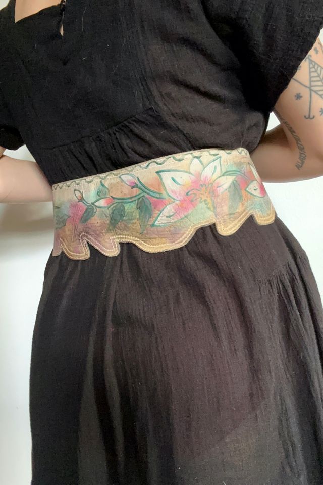 1980s Hand Painted Leather Belt Selected by Cherry #1