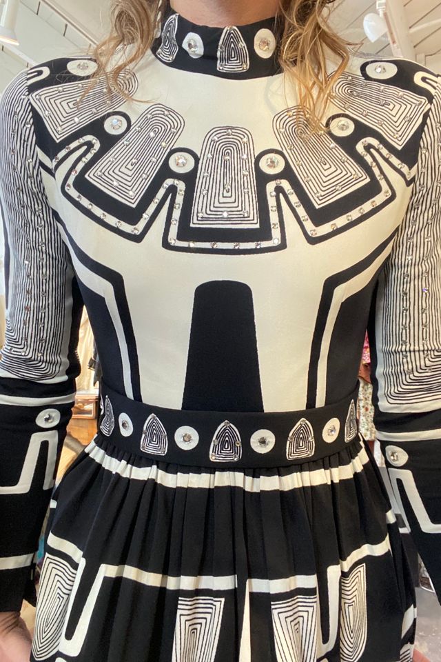 Vintage Black and White Pattern Maxi Dress with Rhinestones Selected by The Curatorial Dept. #1