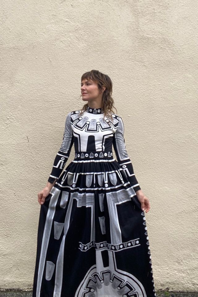 Vintage Black and White Pattern Maxi Dress with Rhinestones Selected by The Curatorial Dept. #2