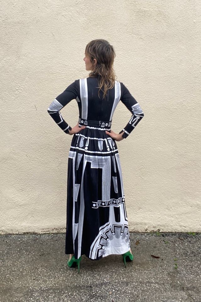 Vintage Black and White Pattern Maxi Dress with Rhinestones Selected by The Curatorial Dept. #3