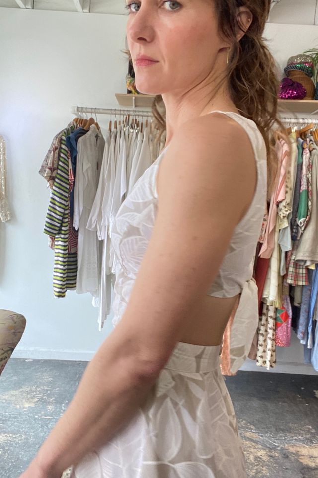 Vintage Bruce Wayne White and Tan Floral Dress Selected by The Curatorial Dept. #1