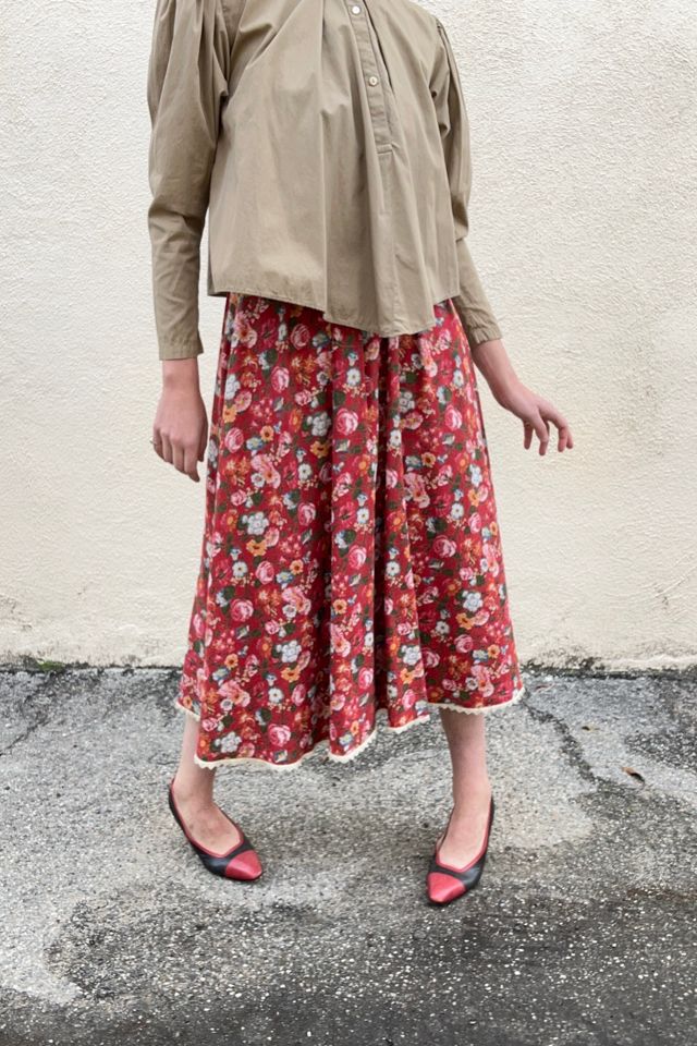 Vintage Bosch Red Floral Midi Skirt Selected by The Curatorial Dept. #1