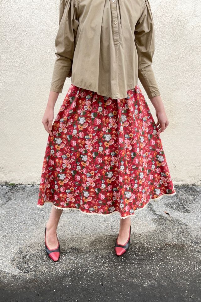 Vintage Bosch Red Floral Midi Skirt Selected by The Curatorial Dept. #3