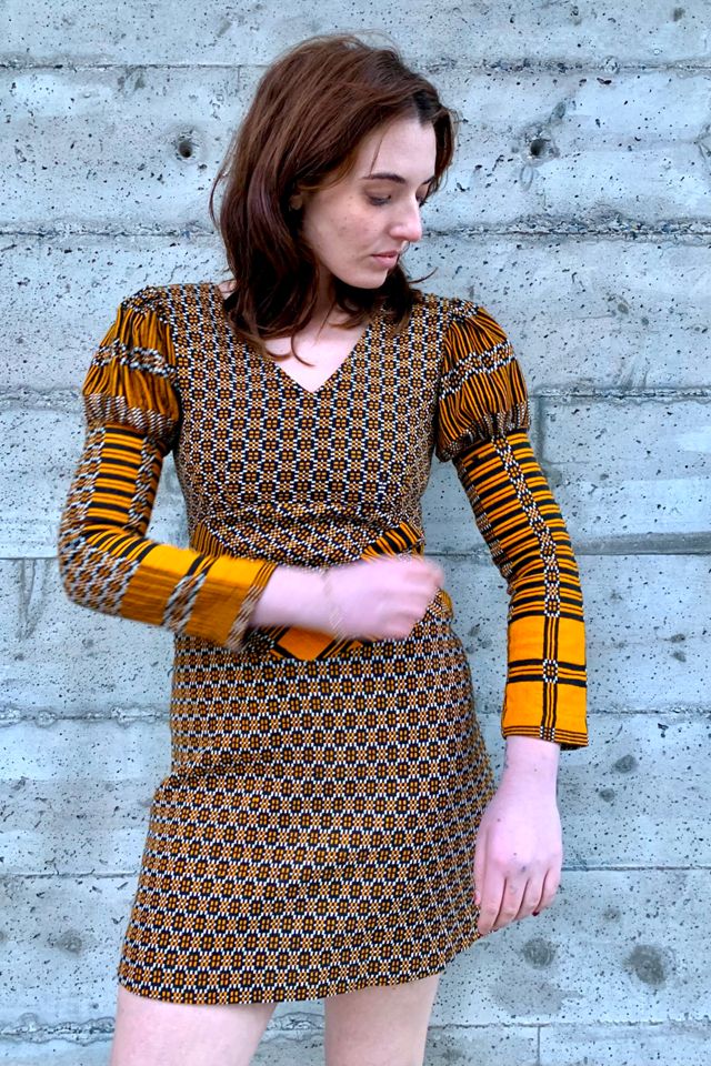 Vintage Woven Puff Sleeve Mini Dress Selected by Nomad Vintage #1