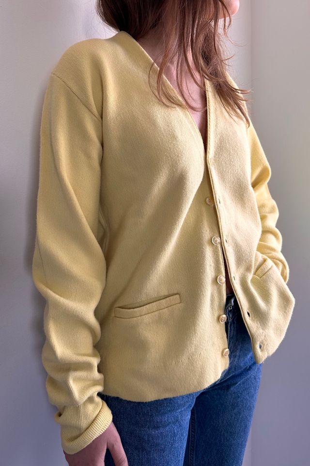 Vintage Butter Yellow V Neck Cardigan with Pockets Selected by KA.TL.AK Free People