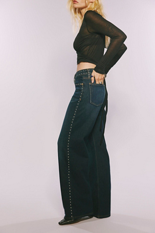 Женские джинсы RE/DONE Studded Mid-Rise Wide-Leg, цвет: Barely Worn — фото 3