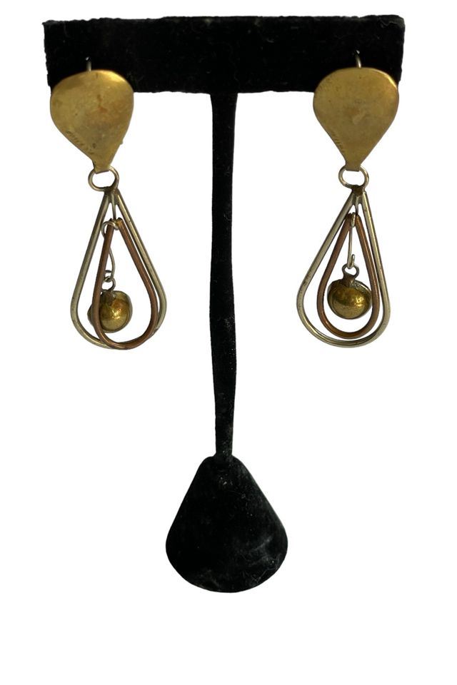 Vintage 1970's Modernist Mixed Metal Drop Earrings Selected by FernMercantile #1