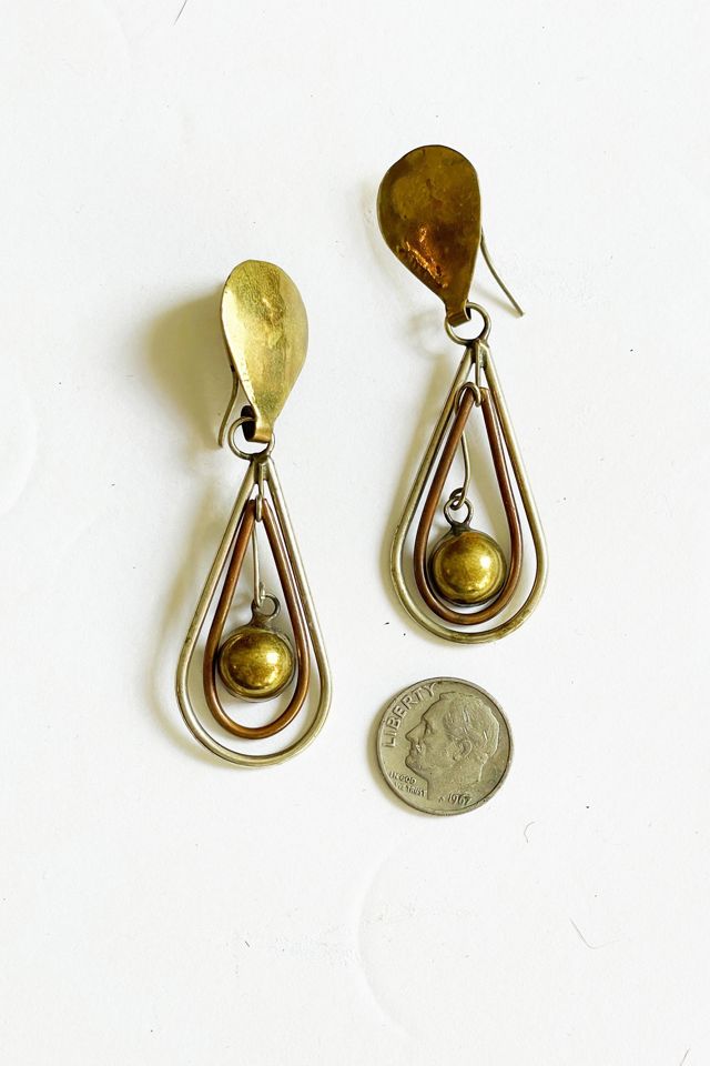Vintage 1970's Modernist Mixed Metal Drop Earrings Selected by FernMercantile #2