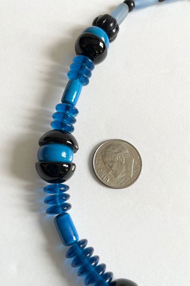 Vintage Blue and Black Glass Bead Choker Necklace Selected by FernMercantile #2