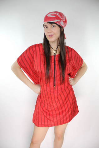 Vintage Red Striped Tunic Midi  Dress Selected By Moons + Junes Vintage