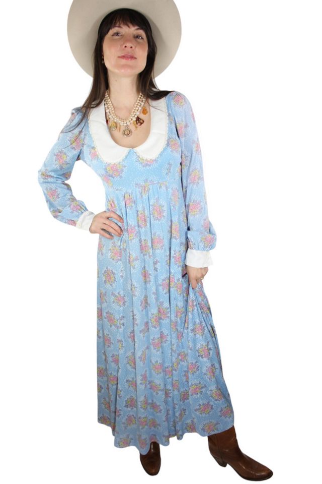 1970s Baby Blue Floral Prairie Maxi Dress Selected By Moons + Junes Vintage #1