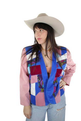 1980s Quilted Velvet Patchwork Blazer Selected By Moons + Junes Vintage