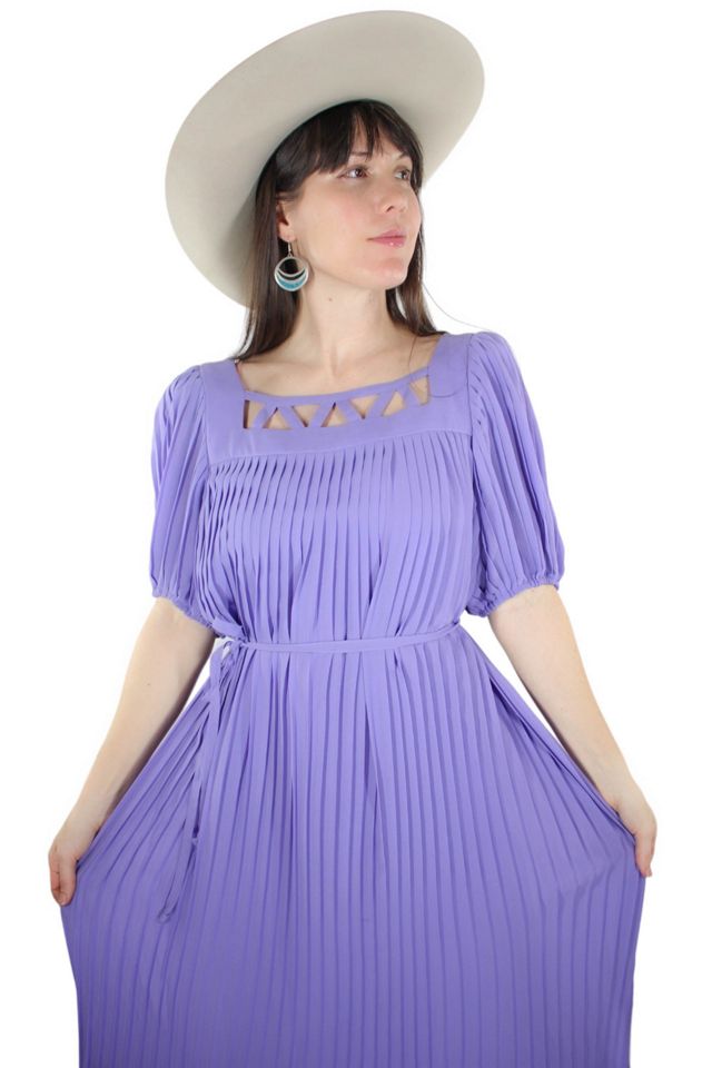1970s Lavender Pleated Flowy Midi Selected By Moons + Junes Vintage #2