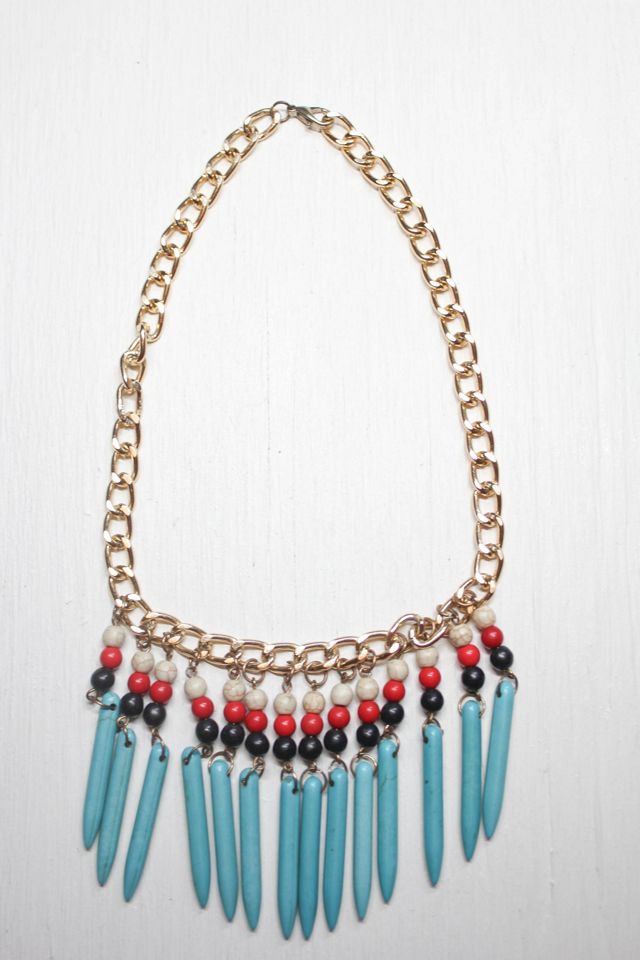 Vintage Turquoise Fringe Beaded Gold-Tone Necklace Selected By Moons + Junes Vintage #2