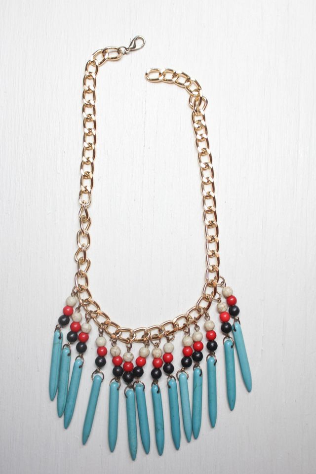 Vintage Turquoise Fringe Beaded Gold-Tone Necklace Selected By Moons + Junes Vintage #3