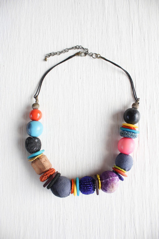 Vintage Multi-Colored Chunky Beaded Boho Necklace Selected By Moons + Junes Vintage