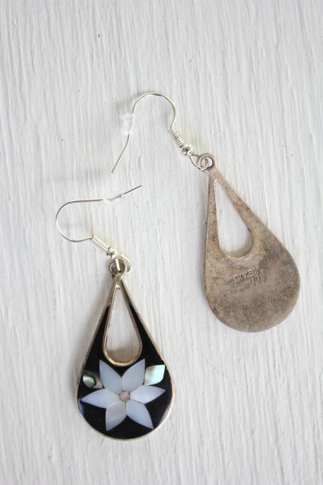 Vintage Mother of Pearl Abalone Flower Earrings Selected By Moons + Junes Vintage #2