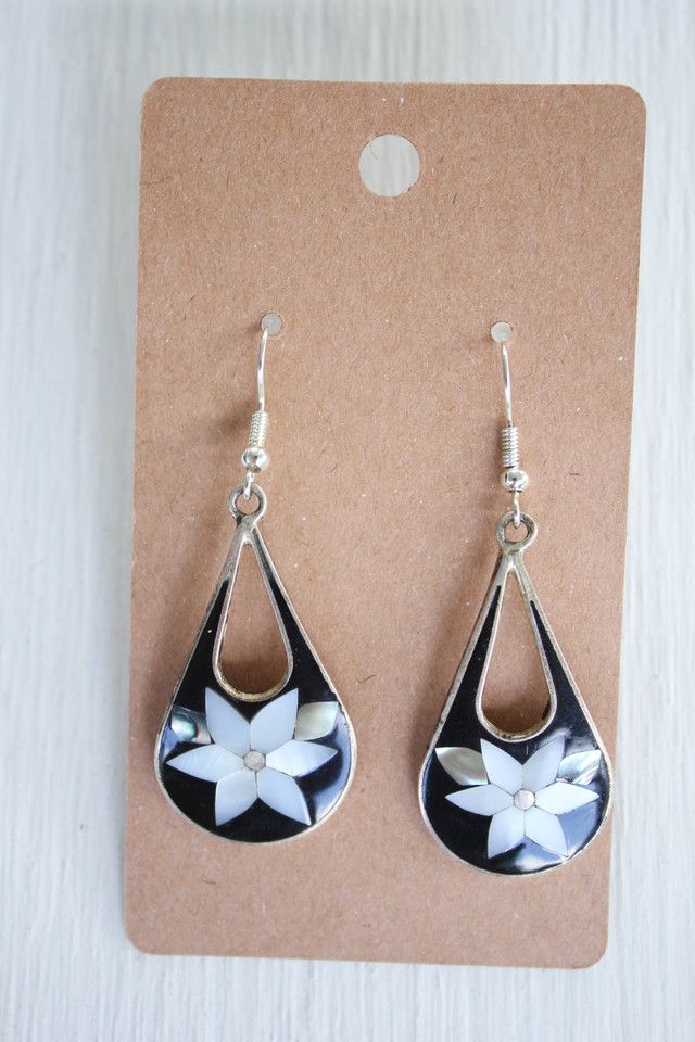 Vintage Mother of Pearl Abalone Flower Earrings Selected By Moons + Junes Vintage #3