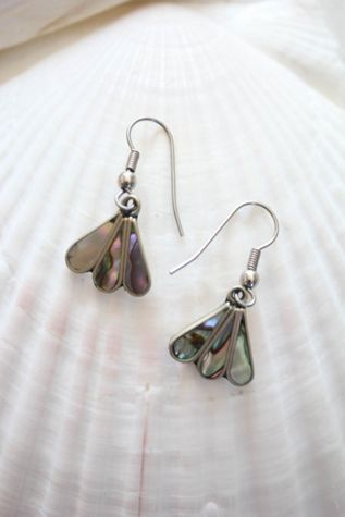 Vintage Abalone Shell Dangle Silver Earrings Selected By Moons + Junes Vintage