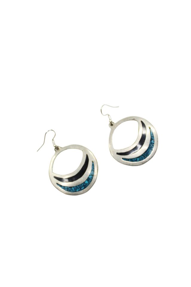 1980s Turquoise Onyx Silver Dangle Earrings Selected By Moons + Junes Vintage #1