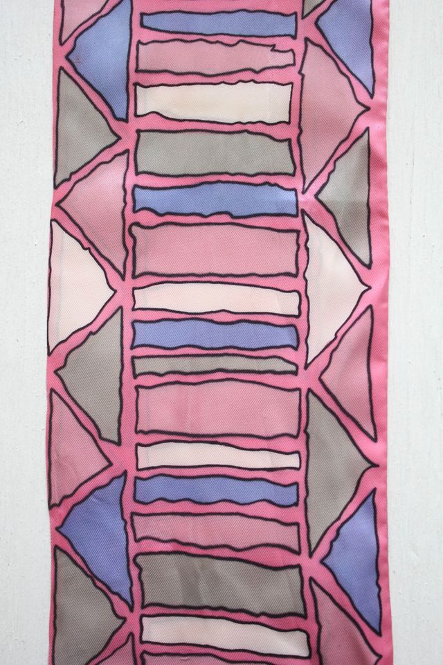 Vintage Pastel Pink Geometric Skinny Silk Scarf Selected By Moons + Junes Vintage #1