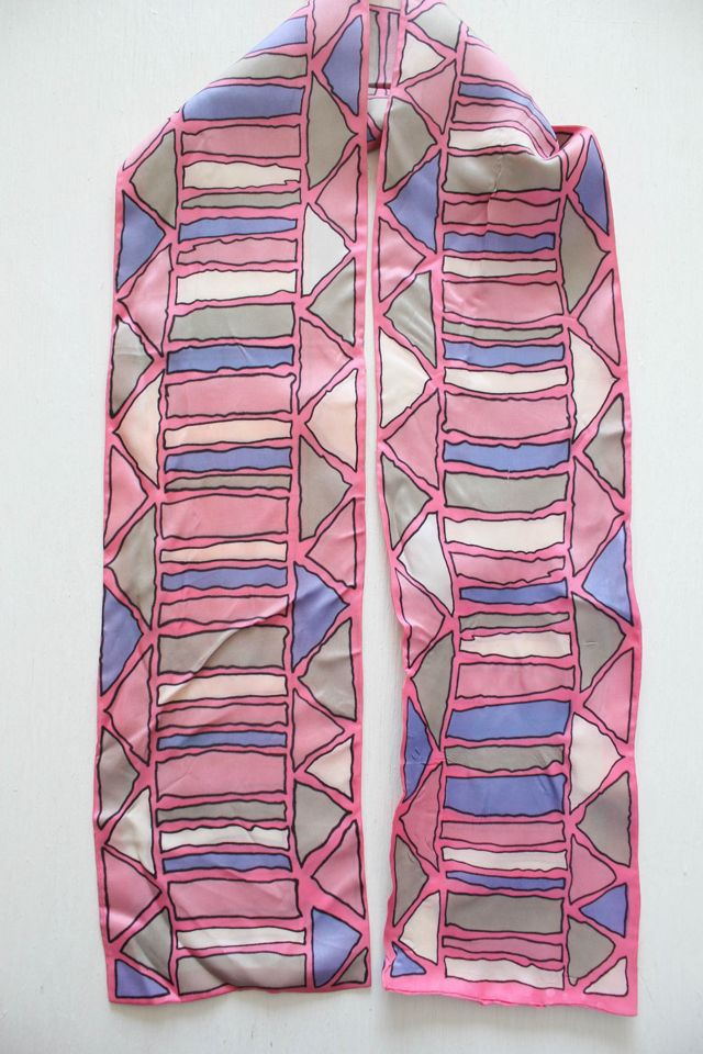 Vintage Pastel Pink Geometric Skinny Silk Scarf Selected By Moons + Junes Vintage #2