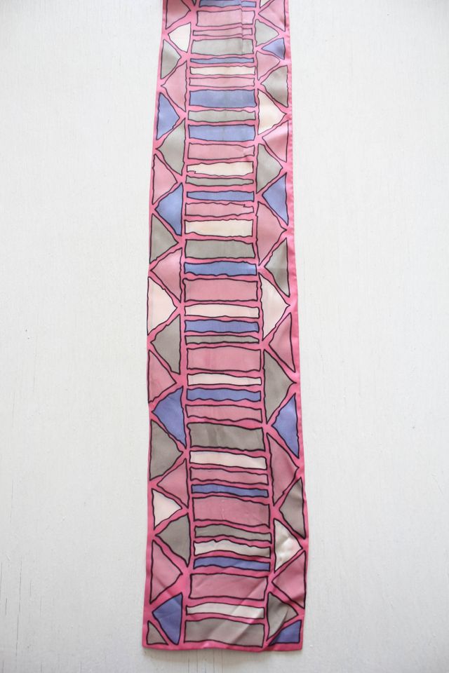 Vintage Pastel Pink Geometric Skinny Silk Scarf Selected By Moons + Junes Vintage #3