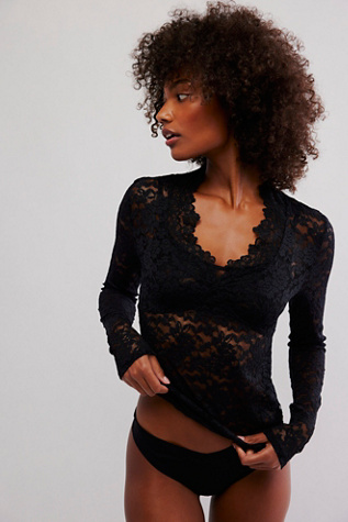 All Day Lace Long Sleeve by Intimately at Free People in Black, Size: Medium