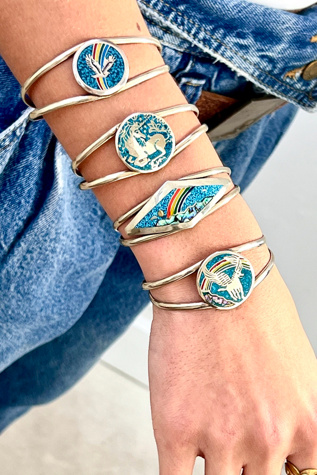 Vintage Alpaca Silver, Ground Turq and Shell Cuff Selected by Anna Corinna