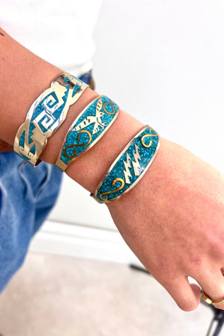Vintage Alpaca Silver and Ground Turq Cuff Selected by Anna Corinna at Free People in Blue