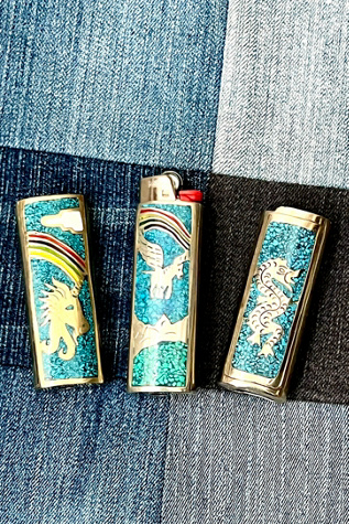 Vintage Alpaca Silver, Shell and Ground Turq Lighter Cover Selected by Anna Corinna at Free People in Blue