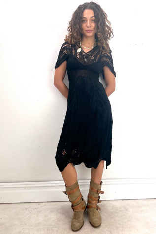 Vintage Hand Knit Noir Short Sleeve Dress Selected by Anna Corinna