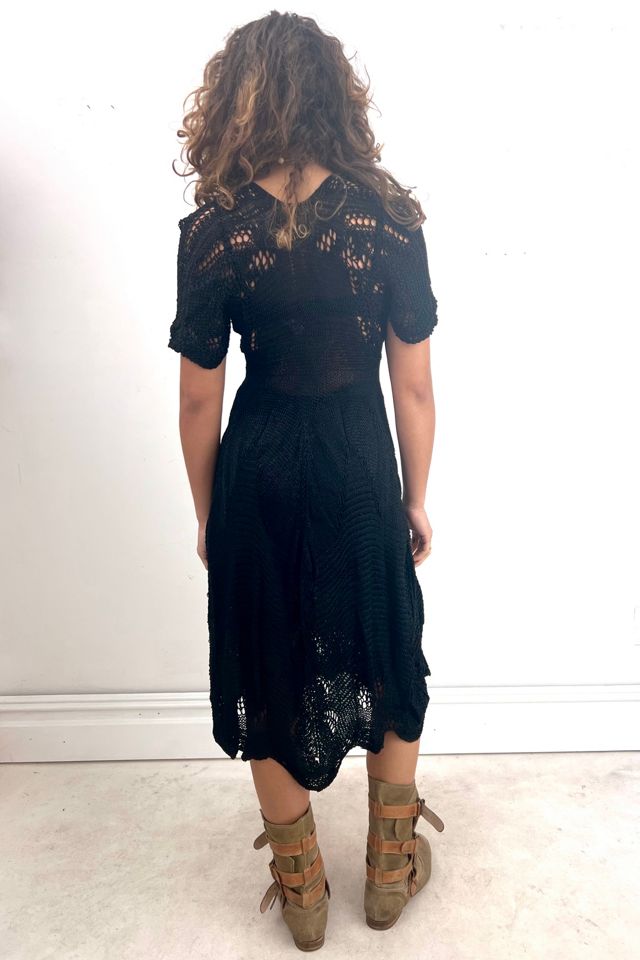 Vintage Hand Knit Noir Short Sleeve Dress Selected by Anna Corinna #1