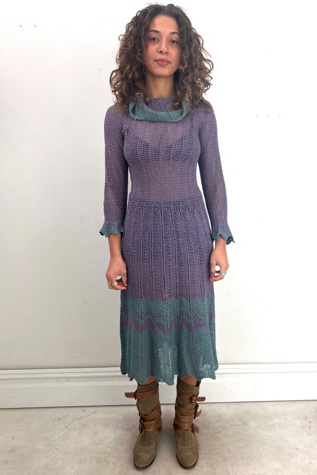 Vintage Hand Knit Plum Slate Dress Selected by Anna Corinna