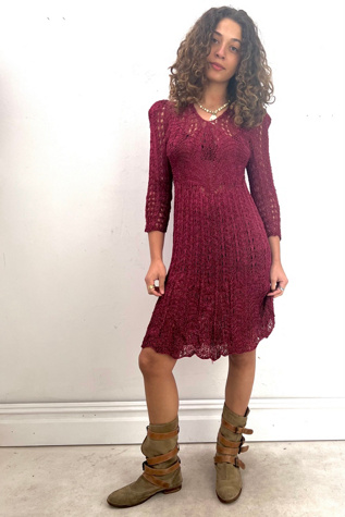 Vintage Hand Knit Wine Dress Selected by Anna Corinna
