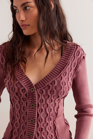 We The Free Snapshot Cable Cardi at Free People in Deep Purple, Size: XS